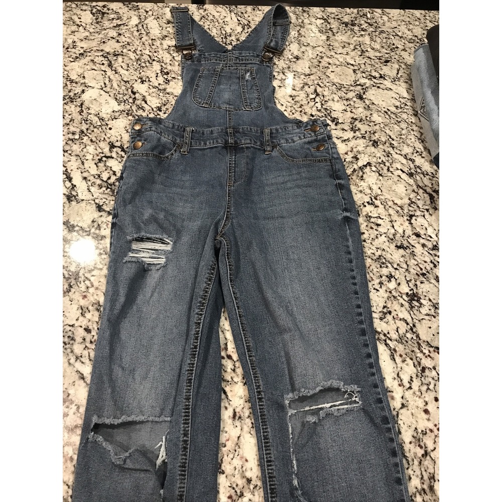 Juniors Blue Spice Distressed Overalls Size 9 (29x28)